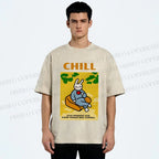 Unisex Lazy Bunny Have Coffee Chilling Printed Washed Tee