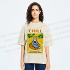 Unisex Lazy Bunny Have Coffee Chilling Printed Washed Tee