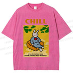 Unisex Lazy Bunny Have Coffee Chilling Printed Washed Tee