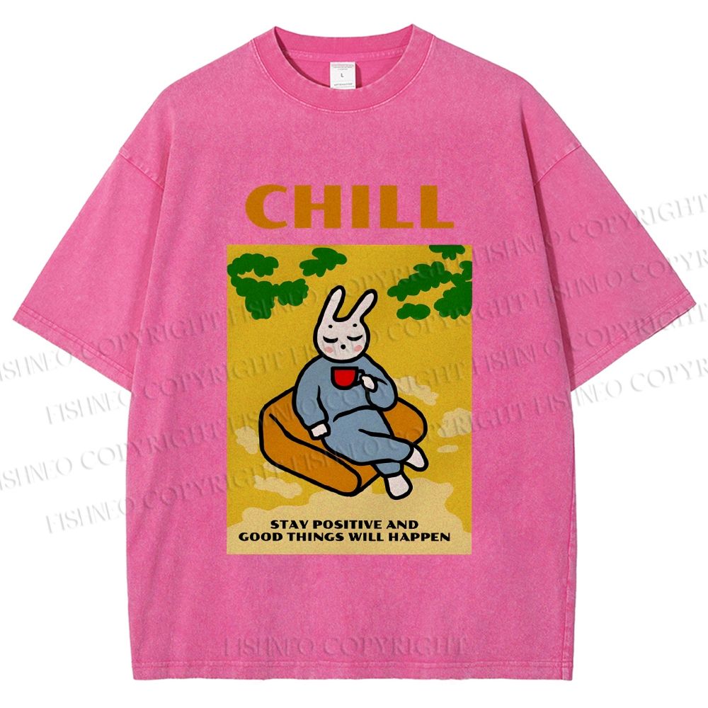 Unisex Lazy Bunny Have Coffee Chilling Printed Washed Tee