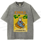Unisex Lazy Bunny Have Coffee Chilling Printed Washed Tee