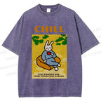 Unisex Lazy Bunny Have Coffee Chilling Printed Washed Tee