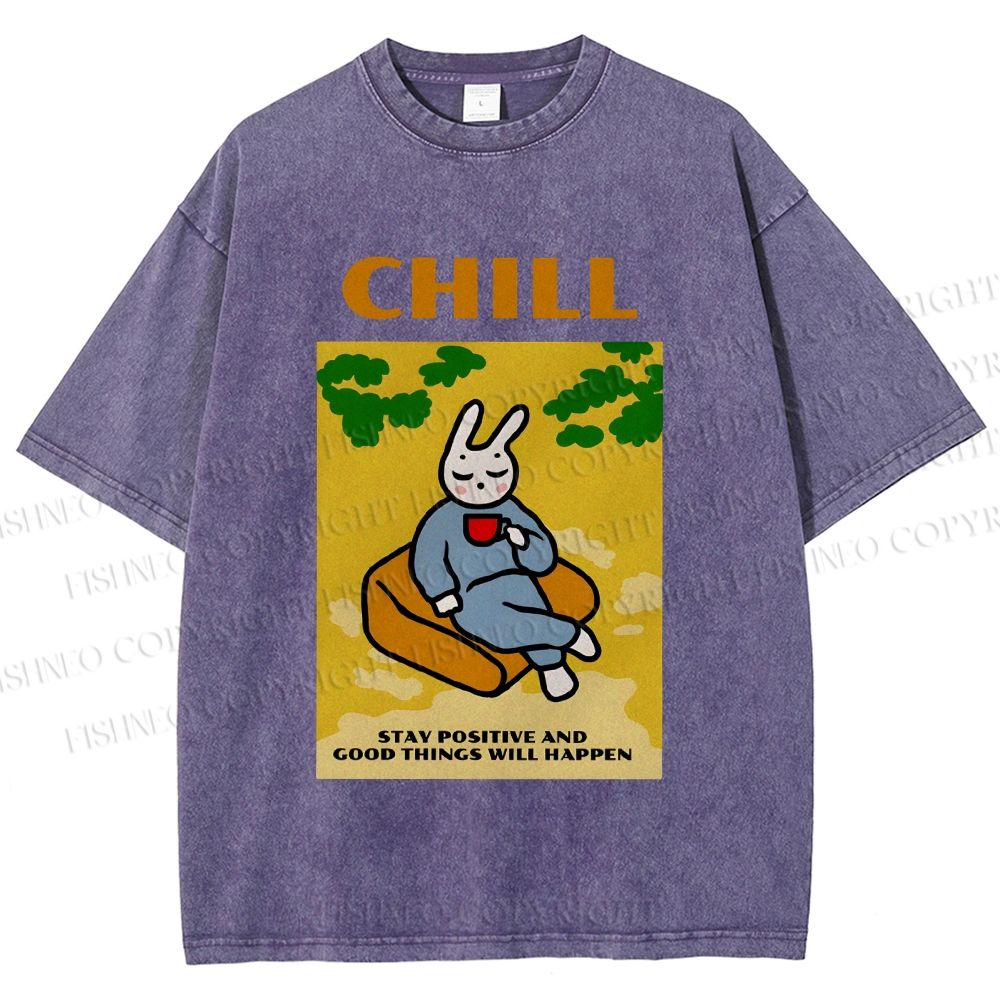Unisex Lazy Bunny Have Coffee Chilling Printed Washed Tee