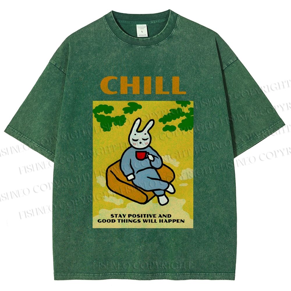 Unisex Lazy Bunny Have Coffee Chilling Printed Washed Tee