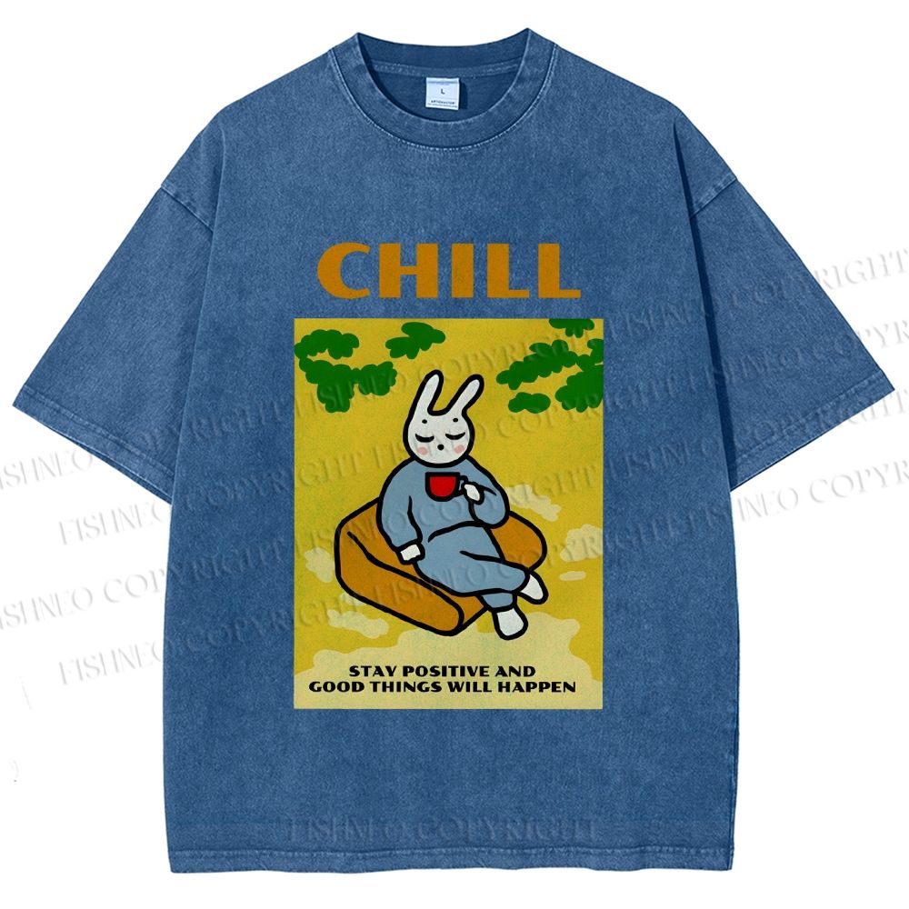 Unisex Lazy Bunny Have Coffee Chilling Printed Washed Tee