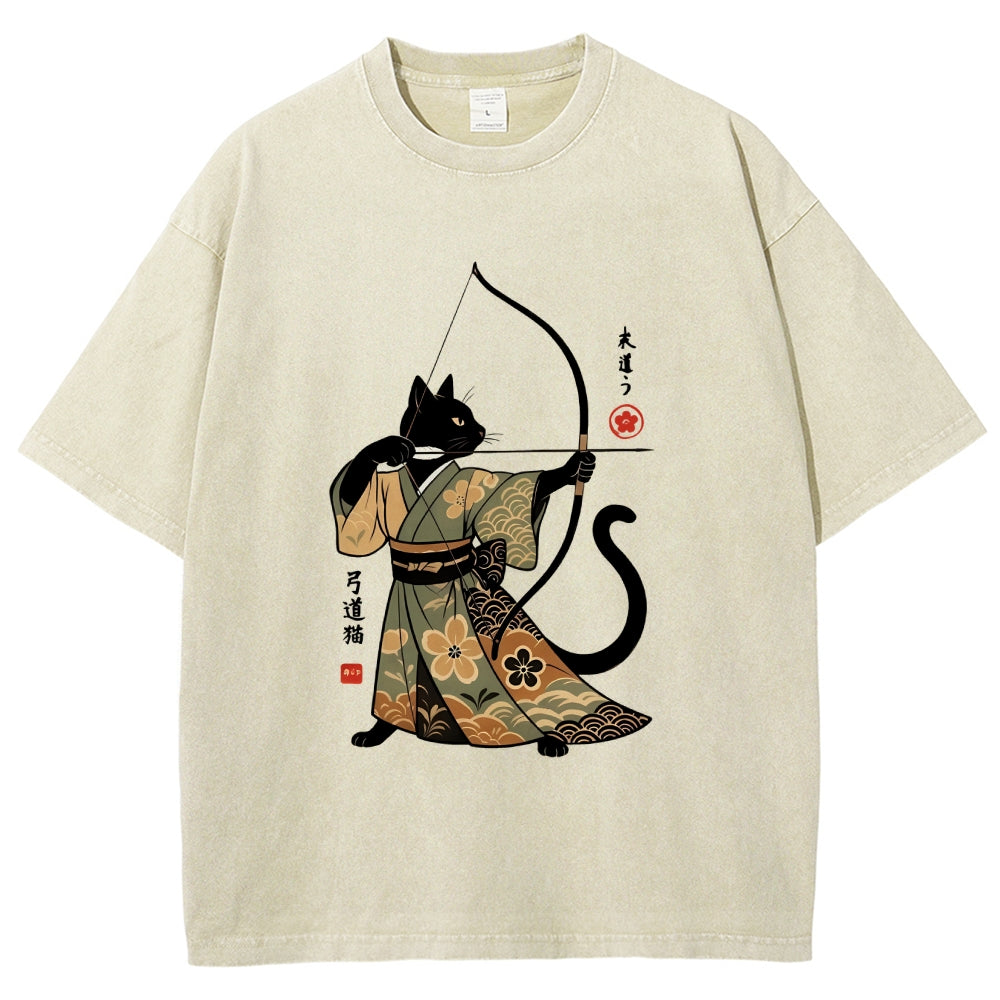 Japan Cat Archery Vintage Washed T-shirt