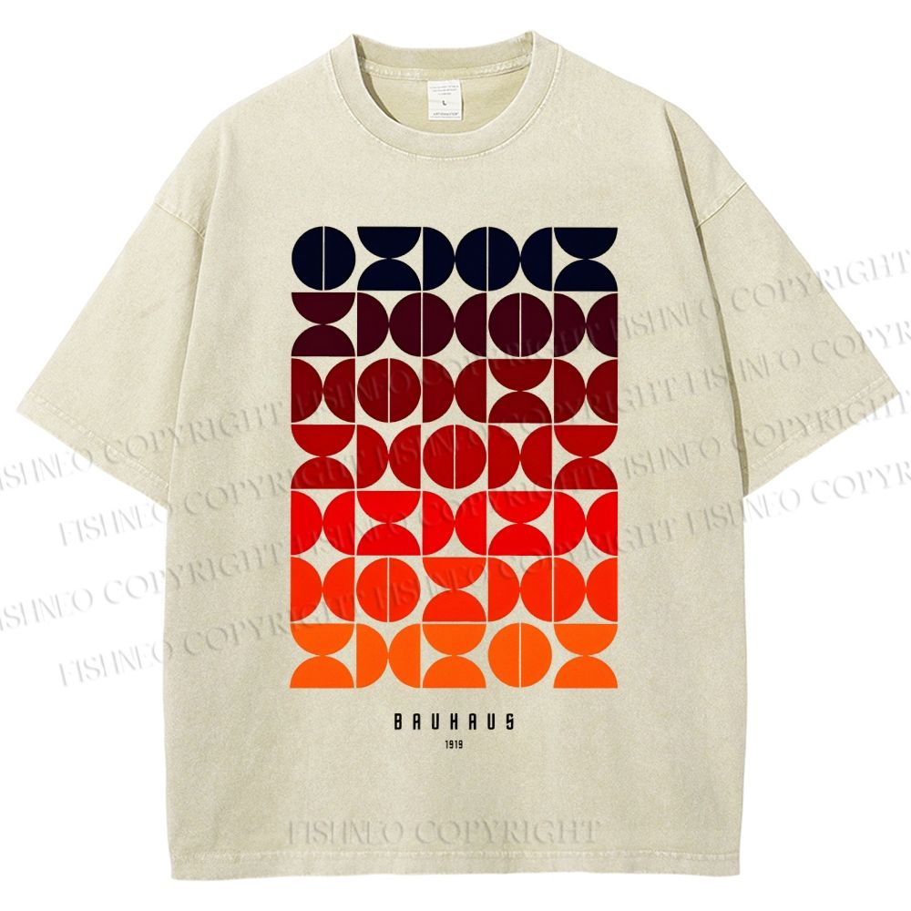 Unisex Bauhaus Gradient Geometry Printed Washed Tee