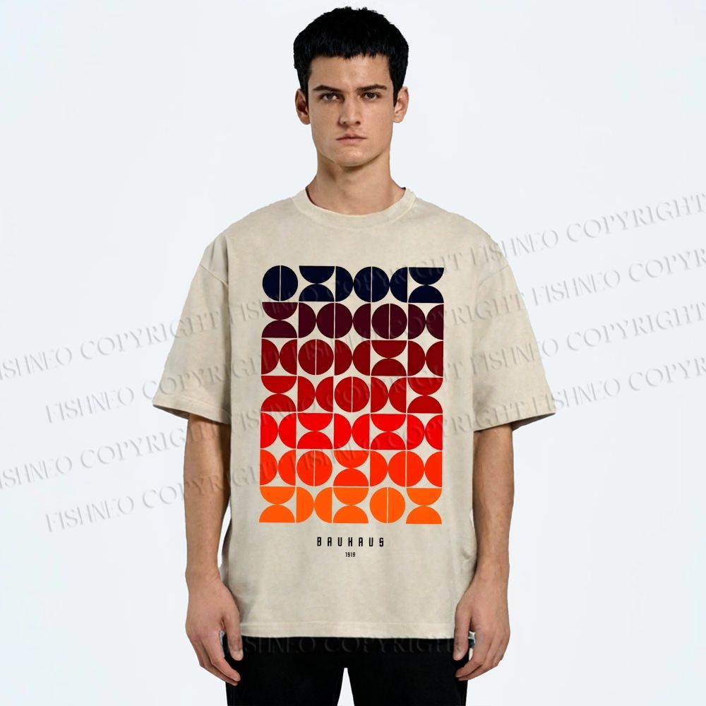 Unisex Bauhaus Gradient Geometry Printed Washed Tee