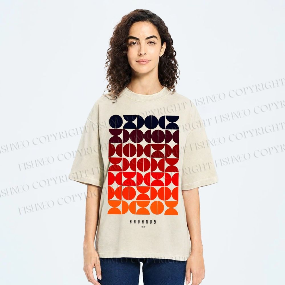 Unisex Bauhaus Gradient Geometry Printed Washed Tee
