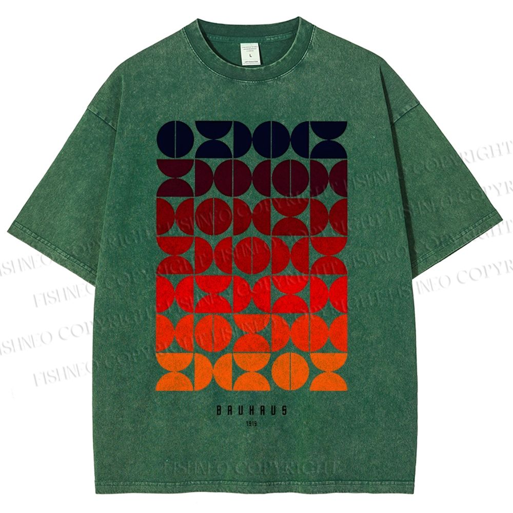 Unisex Bauhaus Gradient Geometry Printed Washed Tee