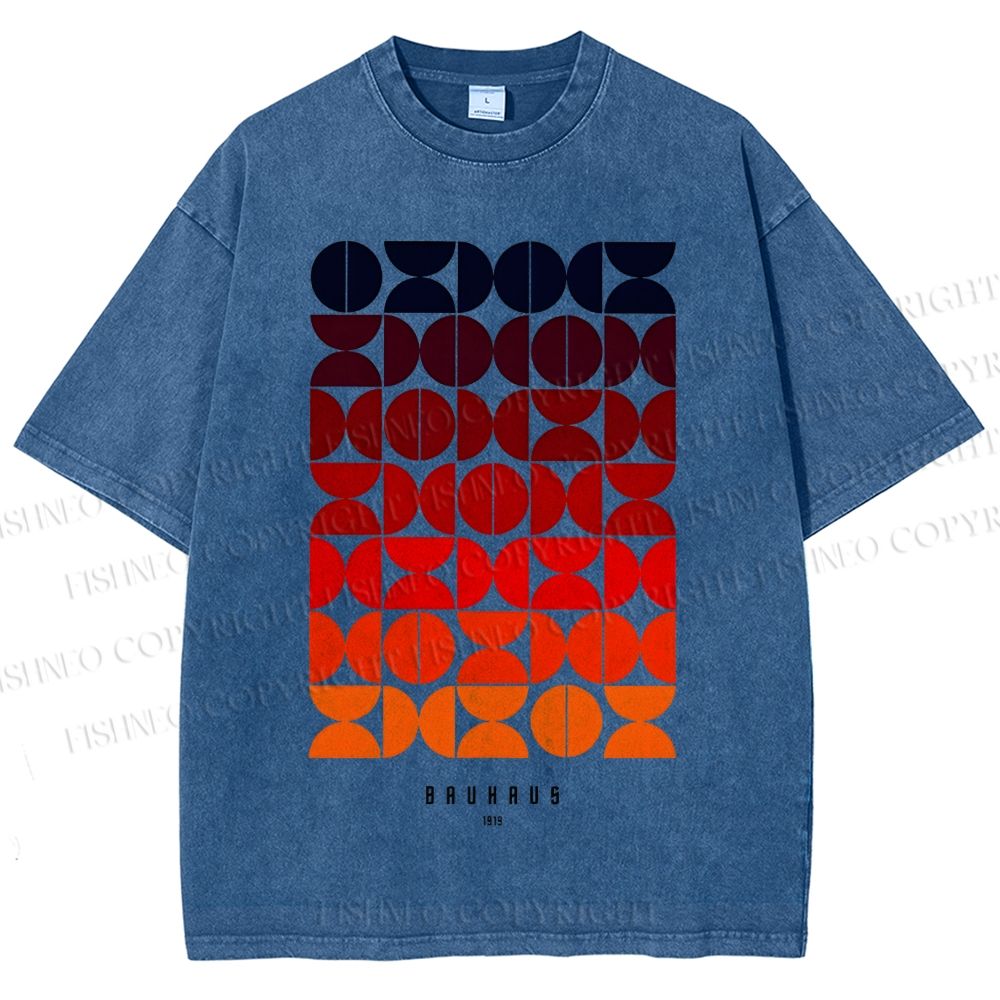 Unisex Bauhaus Gradient Geometry Printed Washed Tee