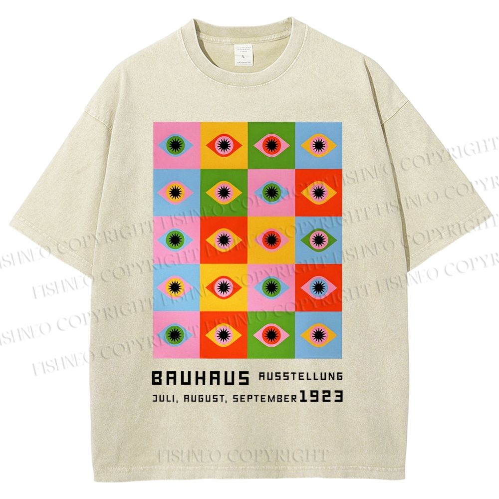 Unisex Bauhaus Colorful Geometric Eyes Printed Washed Tee