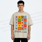 Unisex Bauhaus Colorful Geometric Eyes Printed Washed Tee