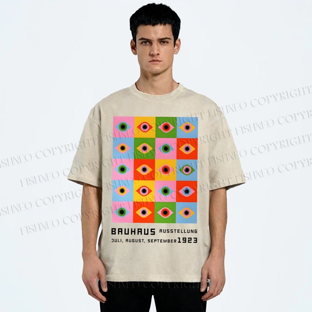 Unisex Bauhaus Colorful Geometric Eyes Printed Washed Tee