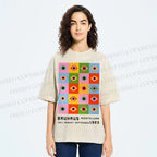 Unisex Bauhaus Colorful Geometric Eyes Printed Washed Tee