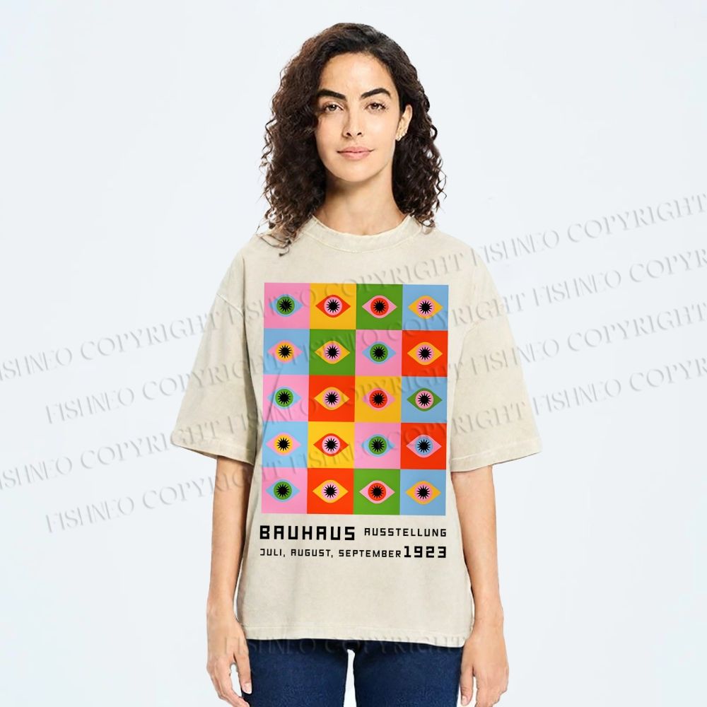 Unisex Bauhaus Colorful Geometric Eyes Printed Washed Tee