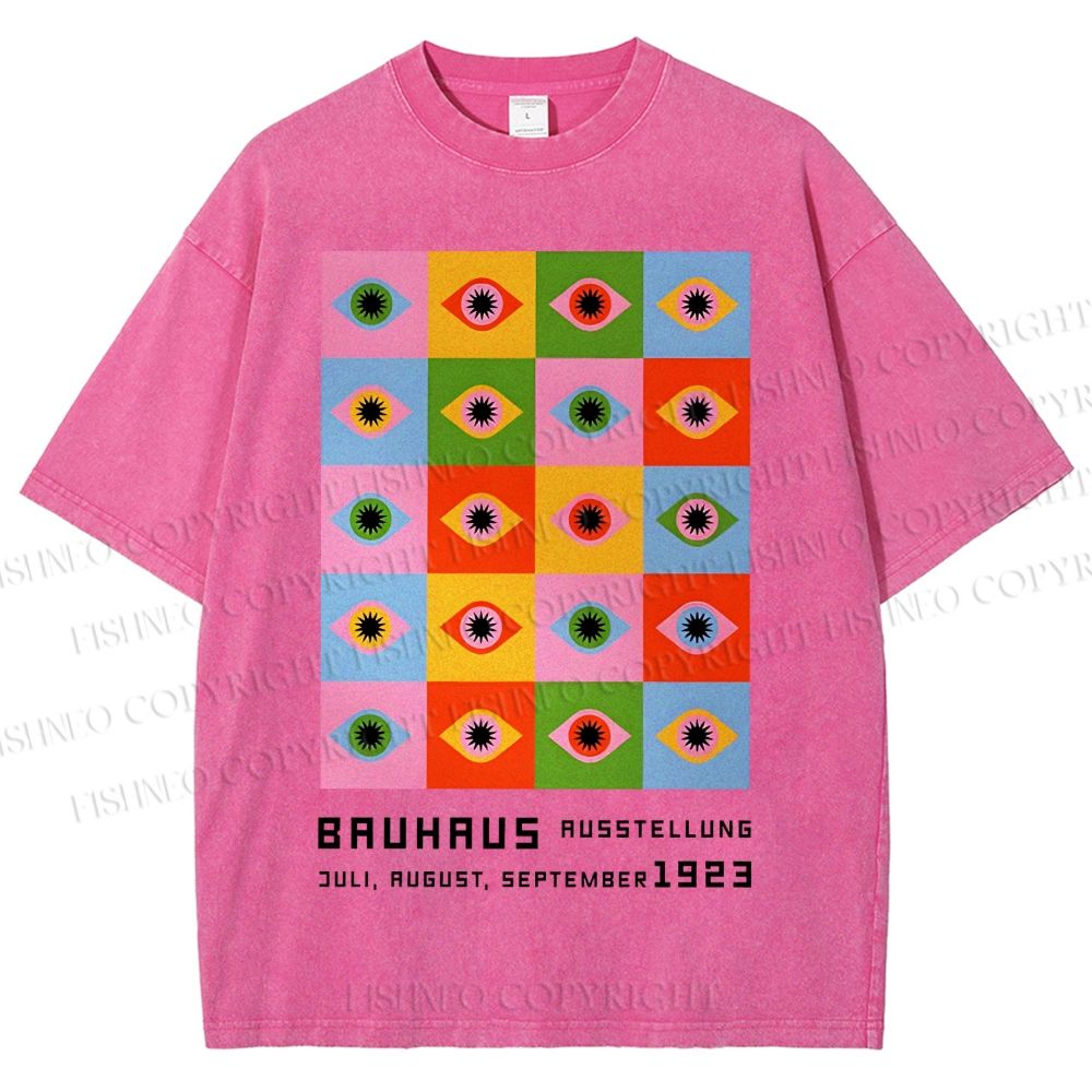 Unisex Bauhaus Colorful Geometric Eyes Printed Washed Tee