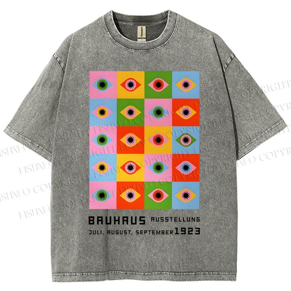 Unisex Bauhaus Colorful Geometric Eyes Printed Washed Tee