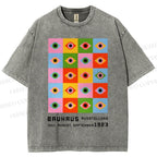 Unisex Bauhaus Colorful Geometric Eyes Printed Washed Tee