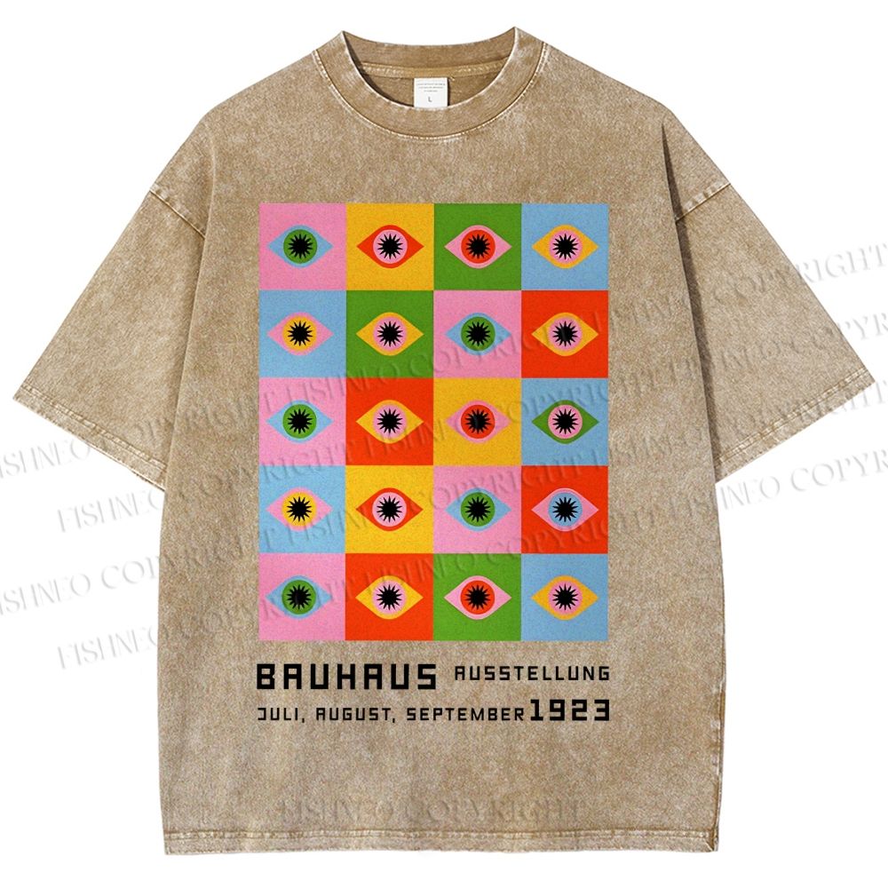 Unisex Bauhaus Colorful Geometric Eyes Printed Washed Tee