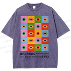Unisex Bauhaus Colorful Geometric Eyes Printed Washed Tee