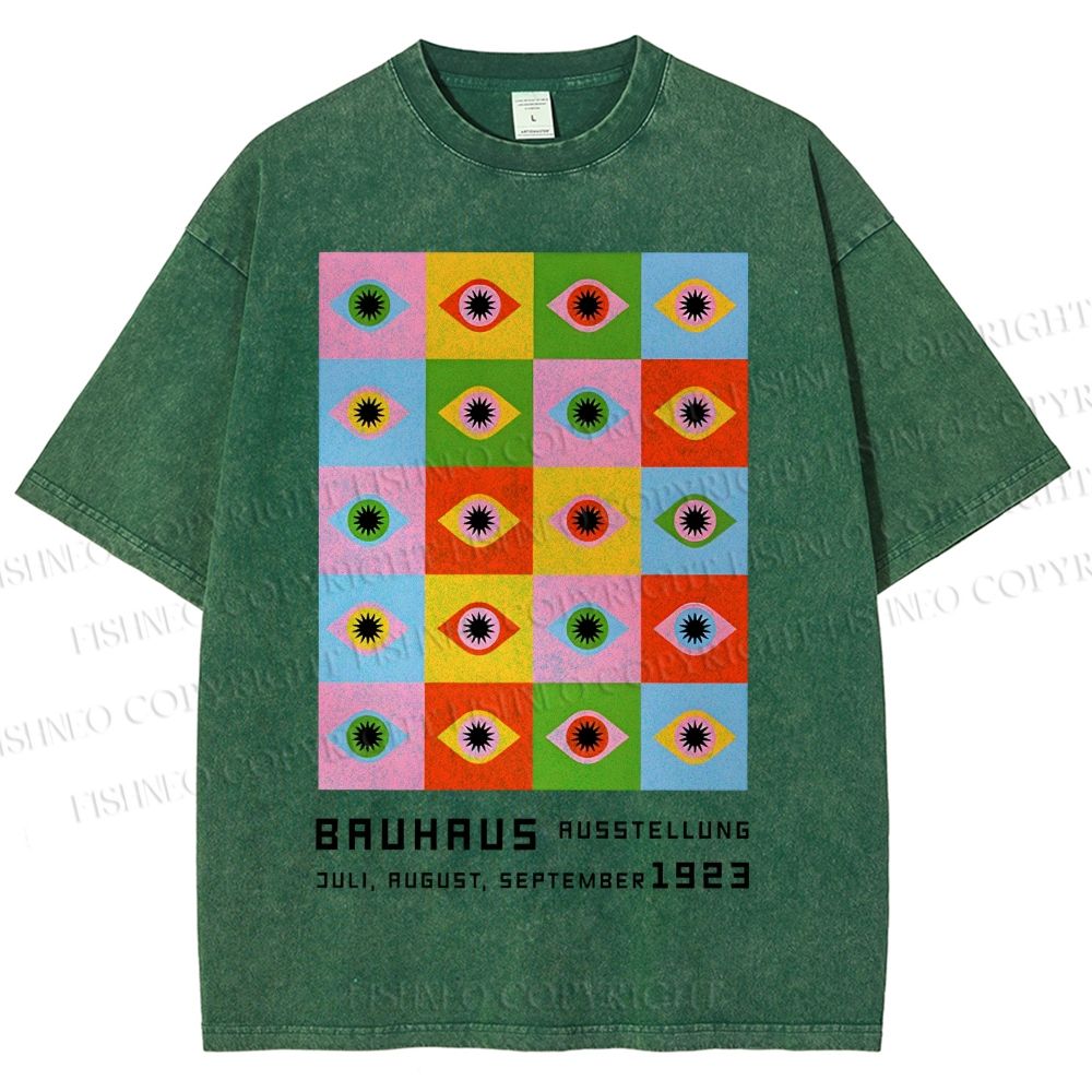 Unisex Bauhaus Colorful Geometric Eyes Printed Washed Tee