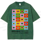 Unisex Bauhaus Colorful Geometric Eyes Printed Washed Tee