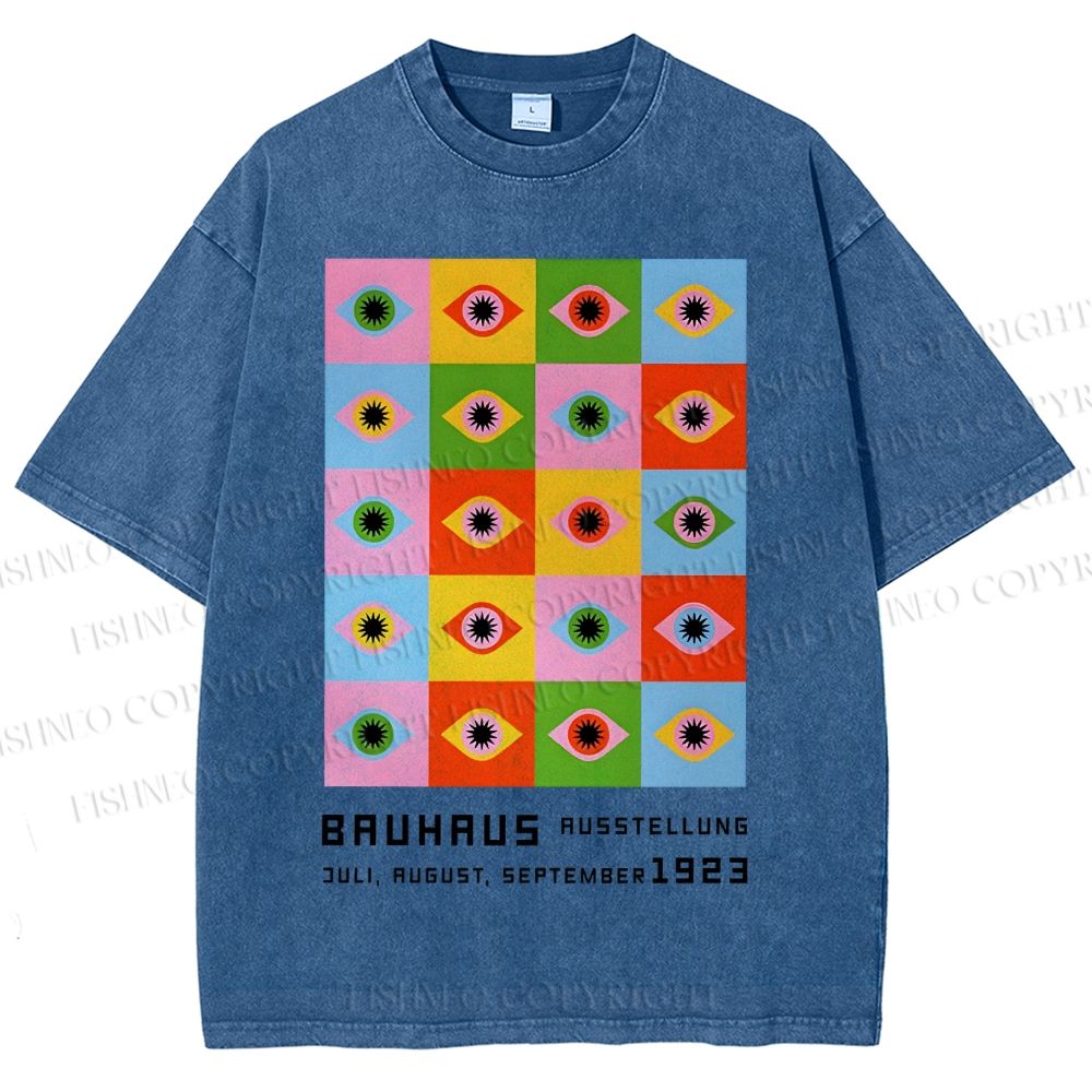 Unisex Bauhaus Colorful Geometric Eyes Printed Washed Tee
