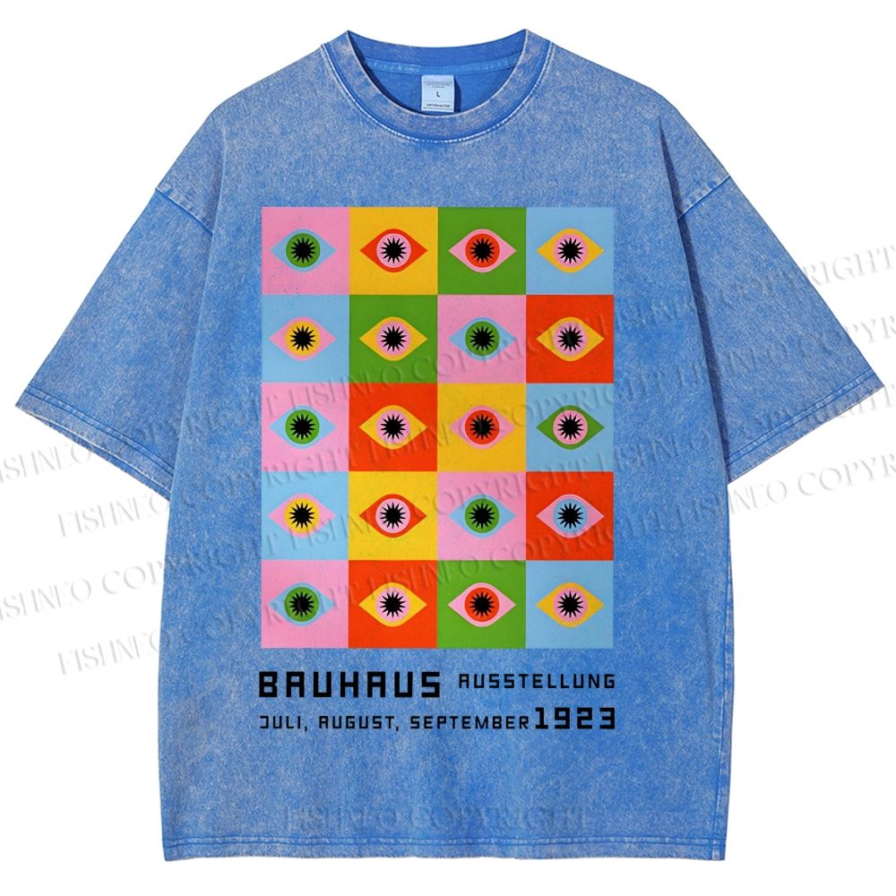 Unisex Bauhaus Colorful Geometric Eyes Printed Washed Tee