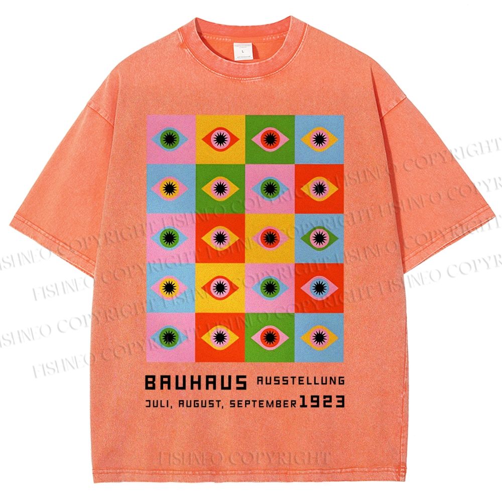 Unisex Bauhaus Colorful Geometric Eyes Printed Washed Tee