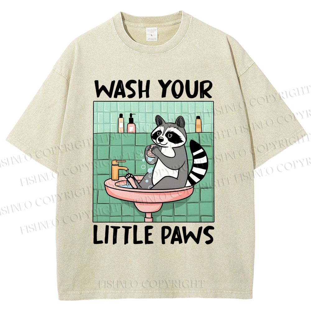Unisex Wash Your Little Paws Raccoon Printed Washed Tee