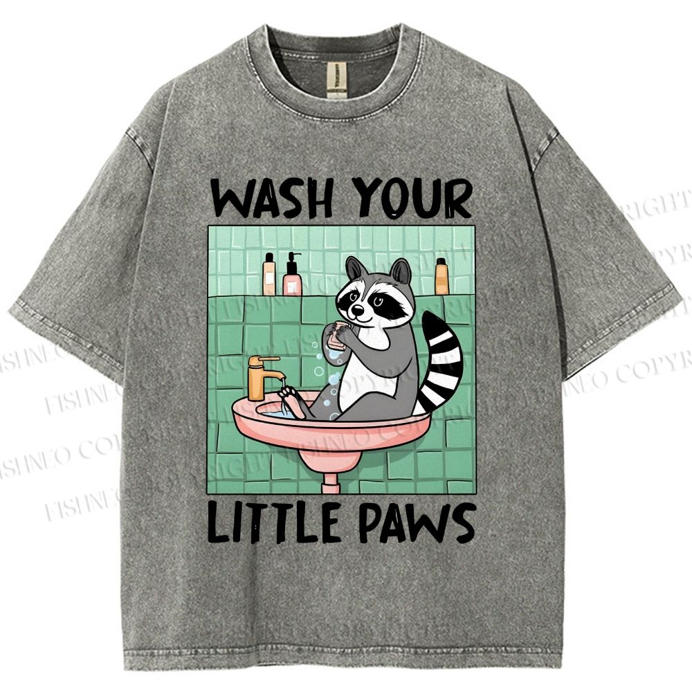 Unisex Wash Your Little Paws Raccoon Printed Washed Tee