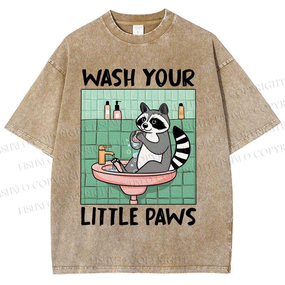 Unisex Wash Your Little Paws Raccoon Printed Washed Tee