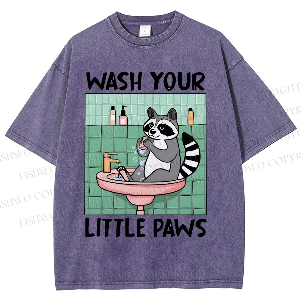 Unisex Wash Your Little Paws Raccoon Printed Washed Tee