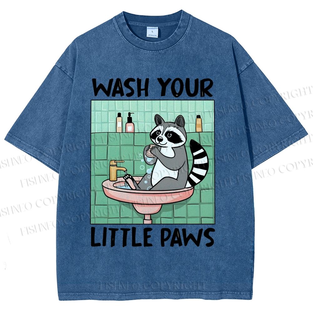 Unisex Wash Your Little Paws Raccoon Printed Washed Tee