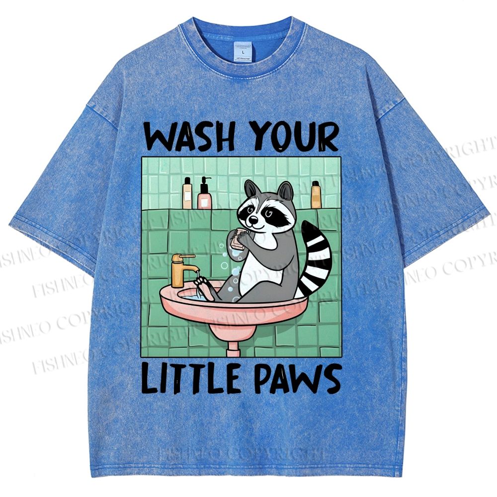 Unisex Wash Your Little Paws Raccoon Printed Washed Tee