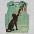 Unisex Black Cat Playing Christmas Ball Printed Tank Top