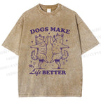 Unisex Vintage Dancing Dogs Make Life Better Printed Washed Tee