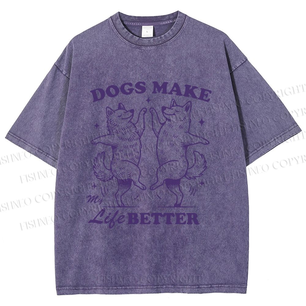 Unisex Vintage Dancing Dogs Make Life Better Printed Washed Tee