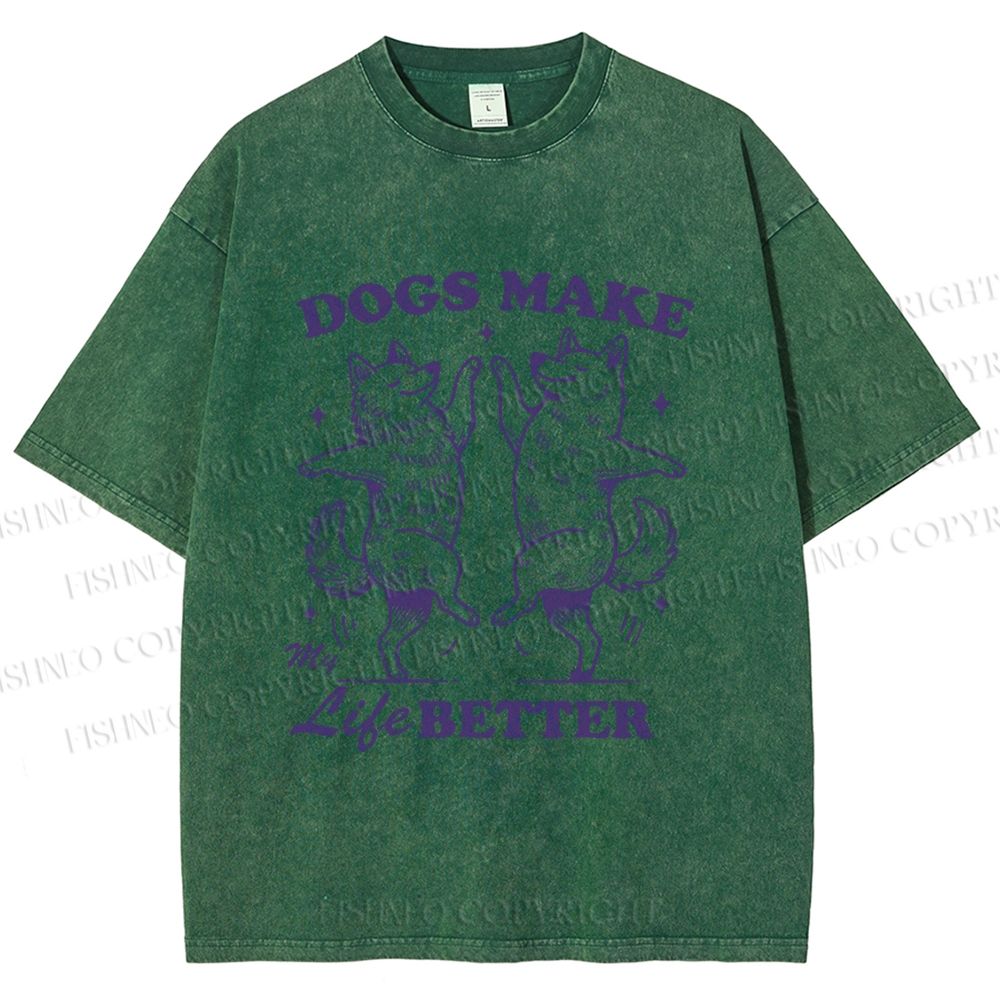 Unisex Vintage Dancing Dogs Make Life Better Printed Washed Tee