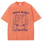 Unisex Vintage Dancing Dogs Make Life Better Printed Washed Tee