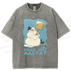 Unisex Vintage Snowman Head Uut Aastat Printed Washed Tee