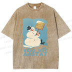 Unisex Vintage Snowman Head Uut Aastat Printed Washed Tee