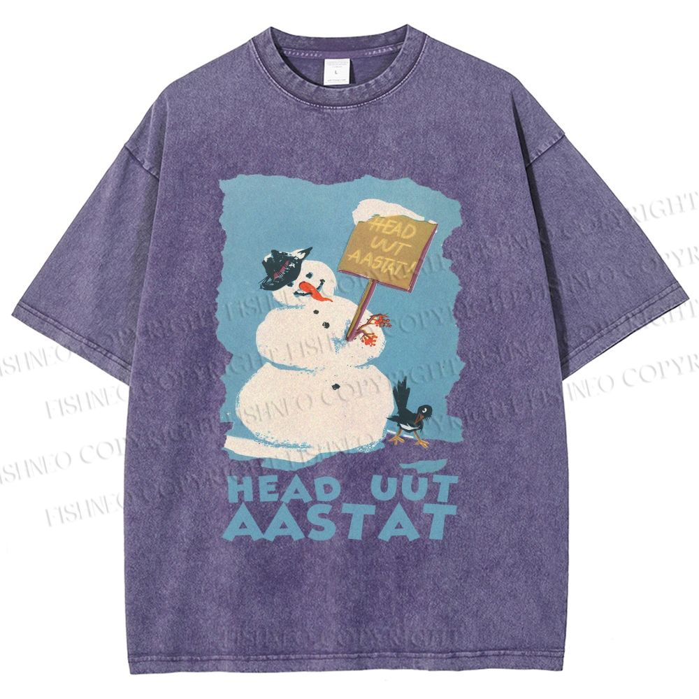 Unisex Vintage Snowman Head Uut Aastat Printed Washed Tee