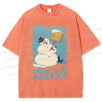 Unisex Vintage Snowman Head Uut Aastat Printed Washed Tee