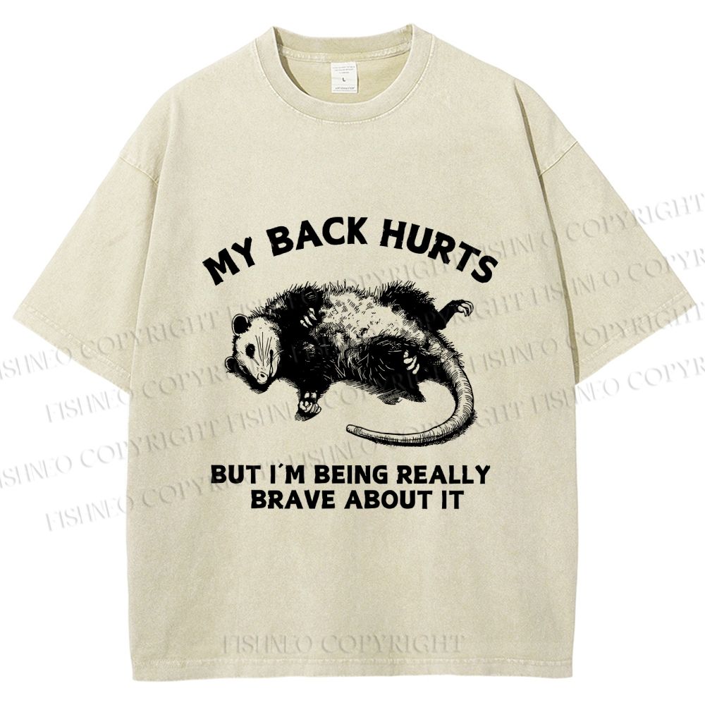 Unisex Vintage Rat Back Hurts But Very Brave About It Printed Washed Tee