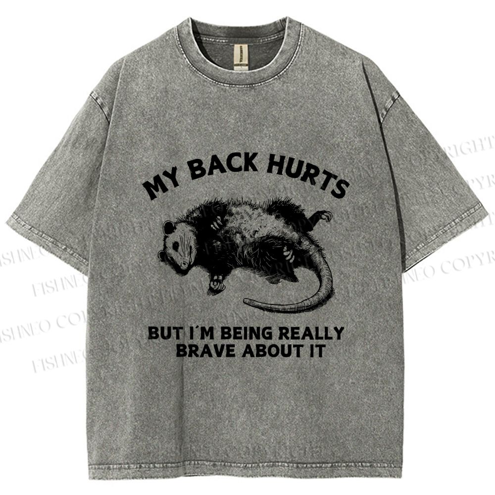 Unisex Vintage Rat Back Hurts But Very Brave About It Printed Washed Tee