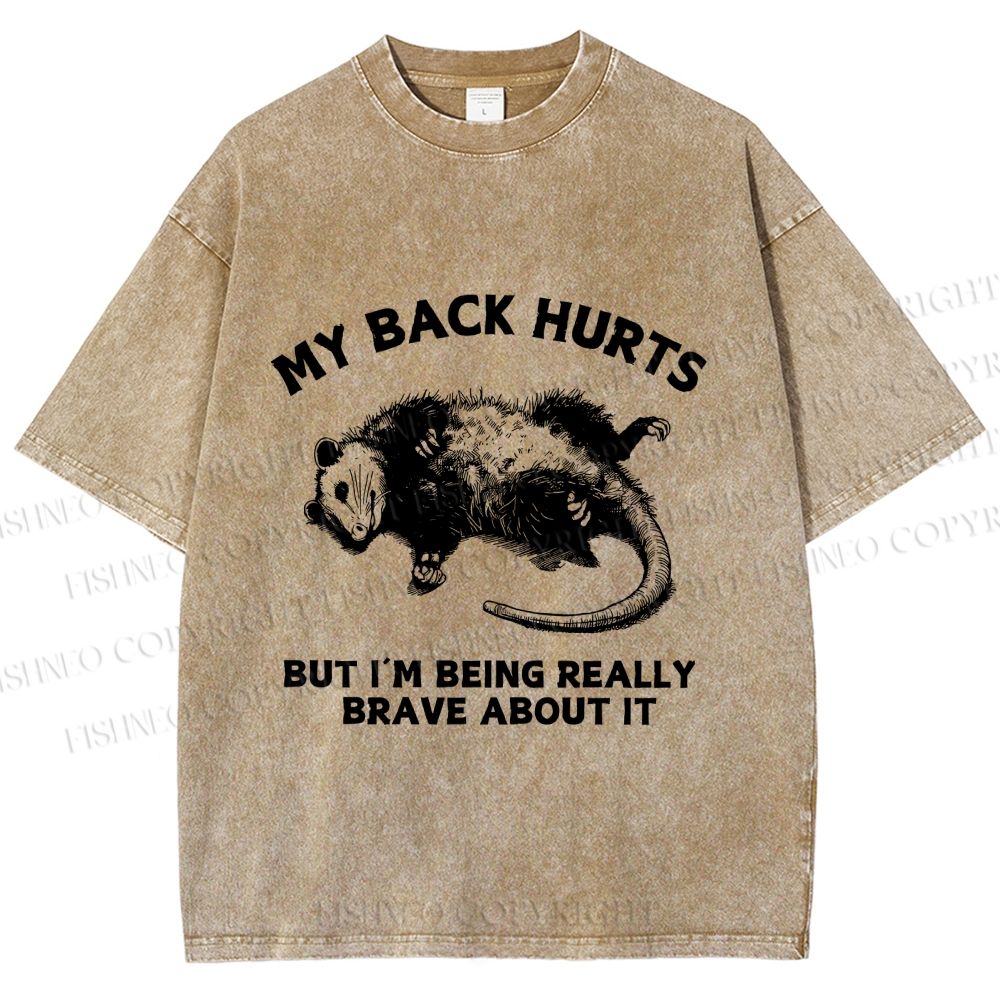 Unisex Vintage Rat Back Hurts But Very Brave About It Printed Washed Tee