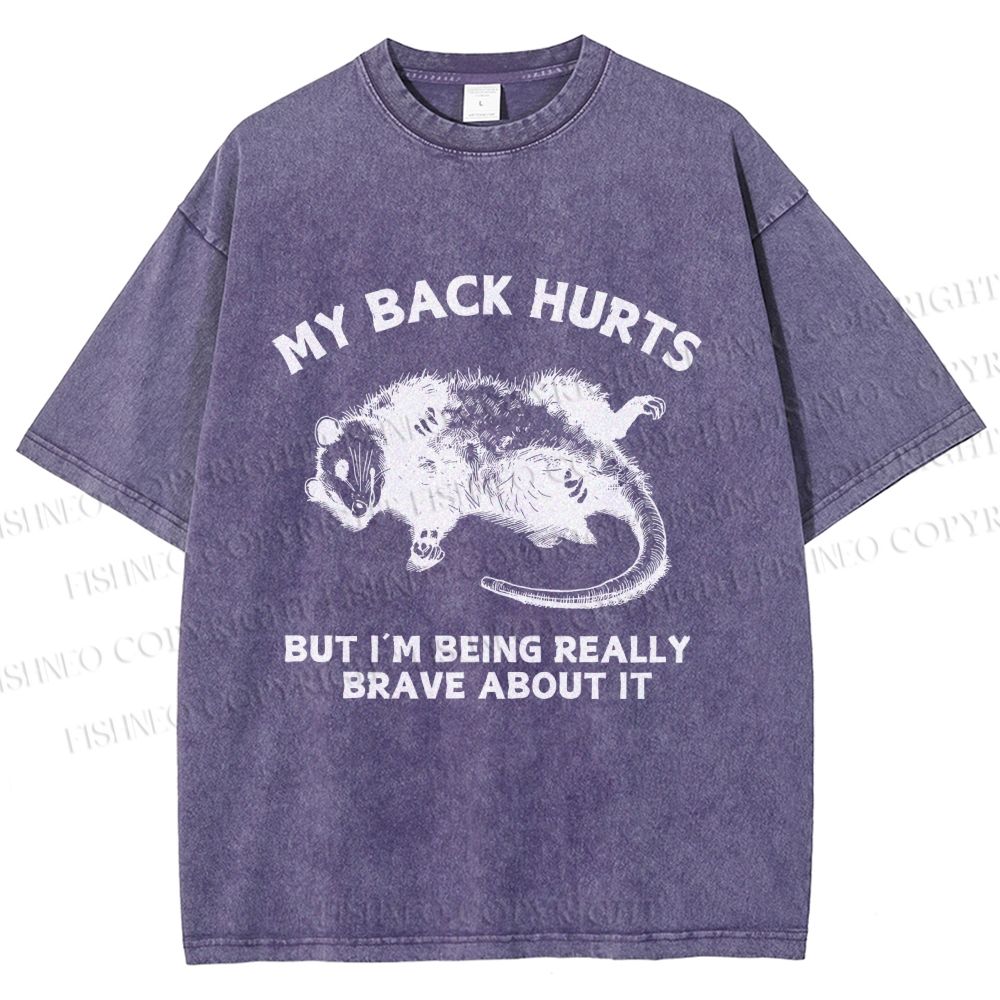 Unisex Vintage Rat Back Hurts But Very Brave About It Printed Washed Tee