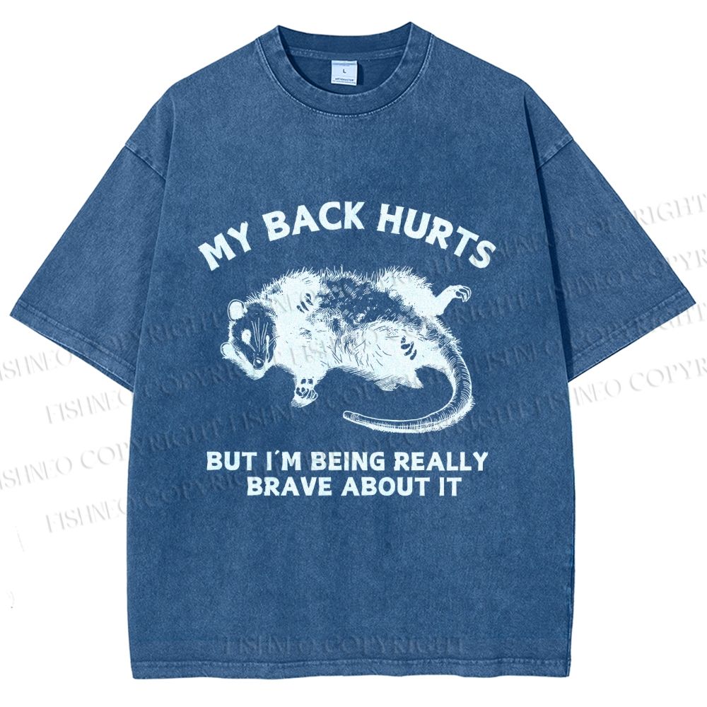 Unisex Vintage Rat Back Hurts But Very Brave About It Printed Washed Tee